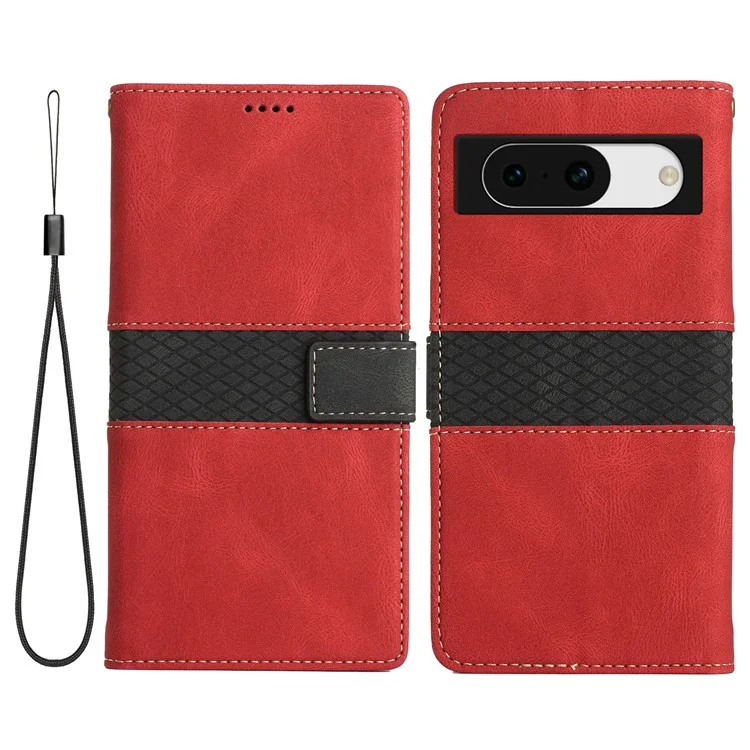Für Google Pixel 8a Wallet Case Grid Splicing Phone Lederhülle - Rot