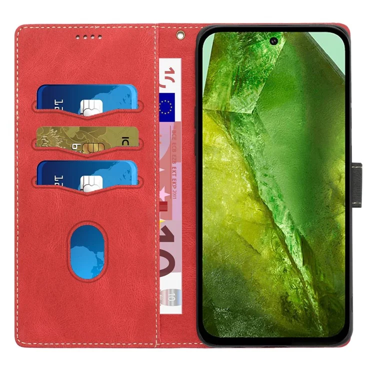 Für Google Pixel 8a Wallet Case Grid Splicing Phone Lederhülle - Rot
