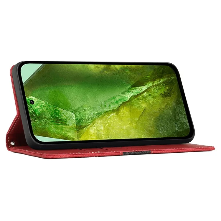Für Google Pixel 8a Wallet Case Grid Splicing Phone Lederhülle - Rot