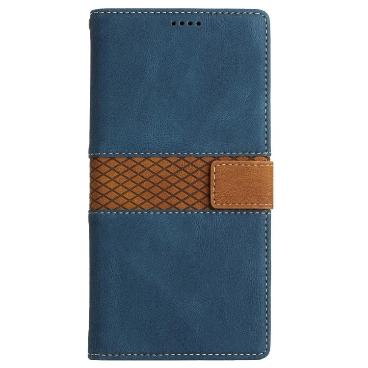For iPhone 16e Wallet Case Grid Splicing Card Slots PU Leather Phone Cover - Blue