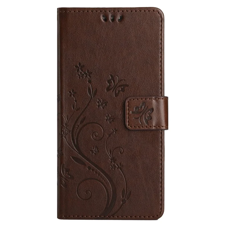 For Google Pixel 9 Pro / Pixel 9 Case Leather Butterfly Floral Design Flip Wallet Phone Cover - Brown