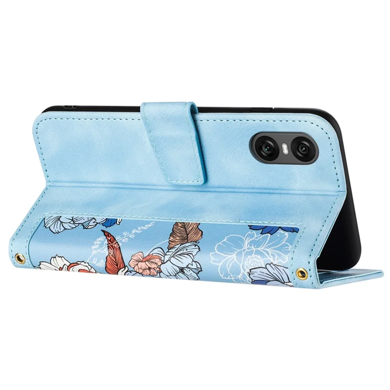 For Sony Xperia 10 VI Case Card Holder PU Leather Phone Cover Pattern Printed - Baby Blue
