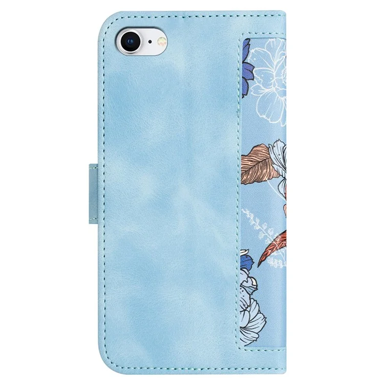 For iPhone 16e Case PU Leather Floral Phone Cover with Card Slots - Baby Blue