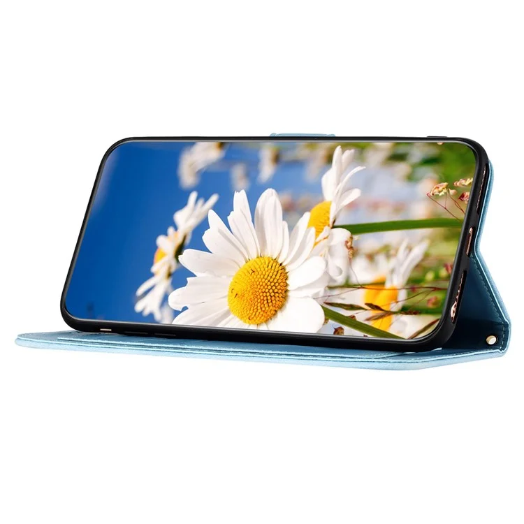 For iPhone 16e Case PU Leather Floral Phone Cover with Card Slots - Baby Blue
