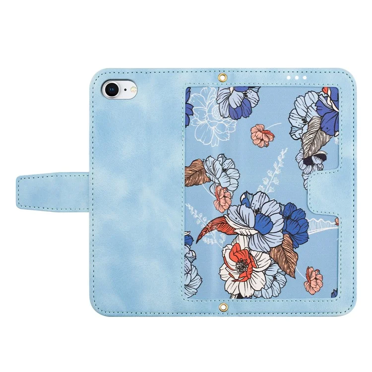 For iPhone 16e Case PU Leather Floral Phone Cover with Card Slots - Baby Blue