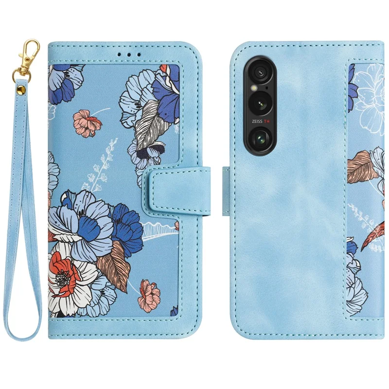 For Sony Xperia 1 VI Case Flower Pattern Card Slots Leather Phone Cover - Baby Blue