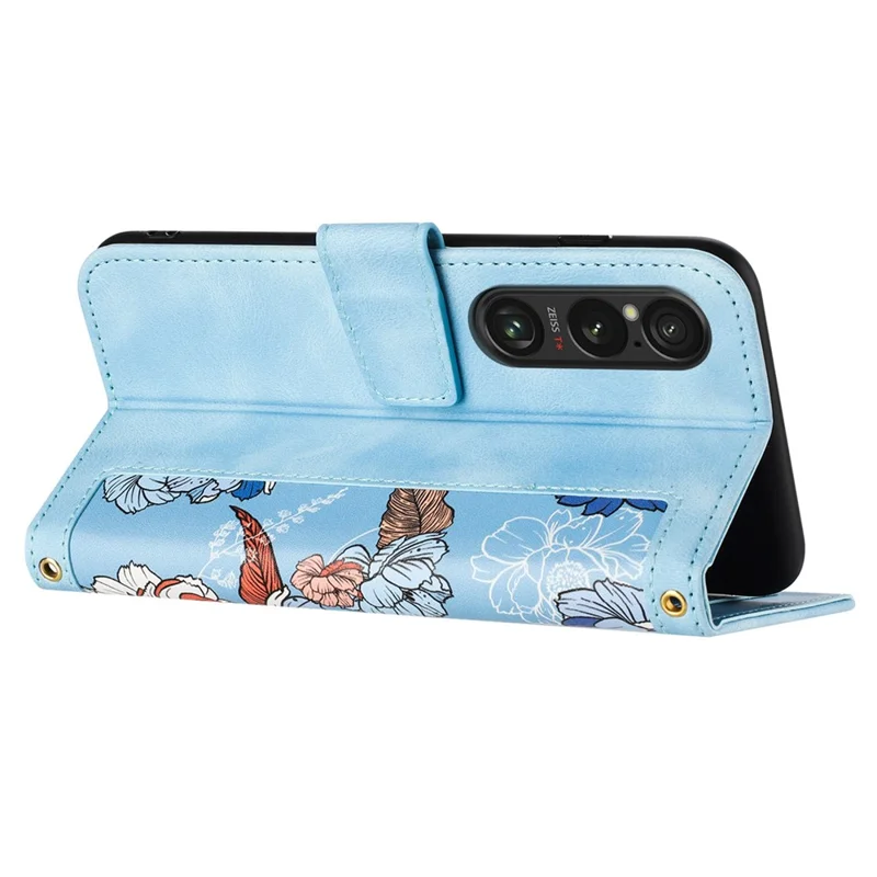 For Sony Xperia 1 VI Case Flower Pattern Card Slots Leather Phone Cover - Baby Blue