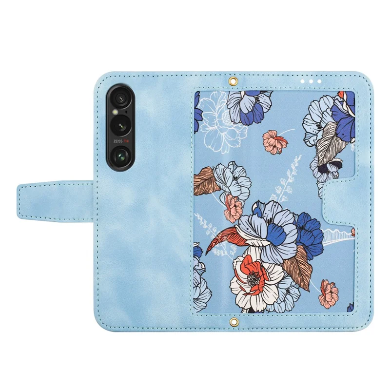 For Sony Xperia 1 VI Case Flower Pattern Card Slots Leather Phone Cover - Baby Blue