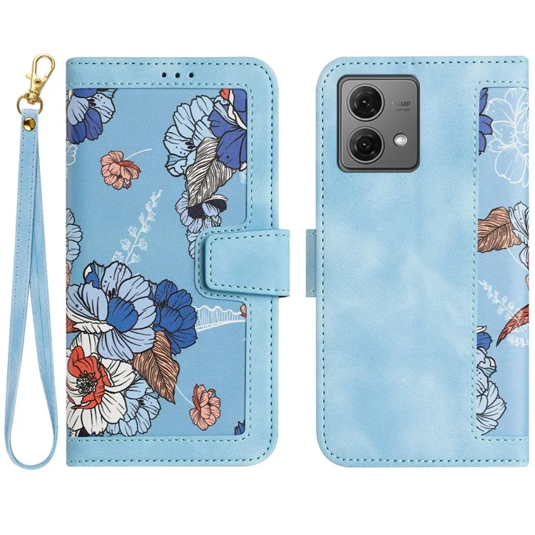 For Motorola Moto G84 5G Case Card Slots PU Leather Flower Phone Cover - Baby Blue