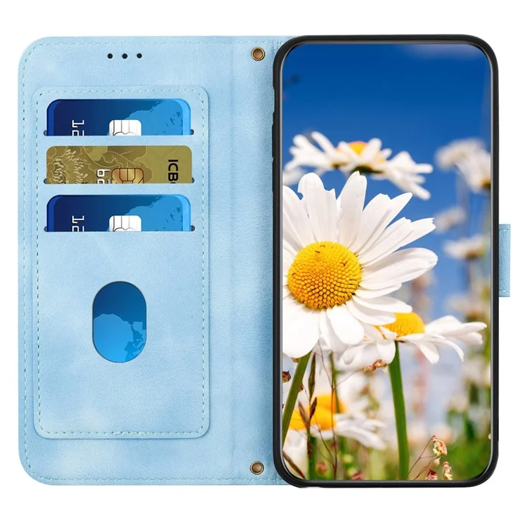 For Motorola Moto G84 5G Case Card Slots PU Leather Flower Phone Cover - Baby Blue