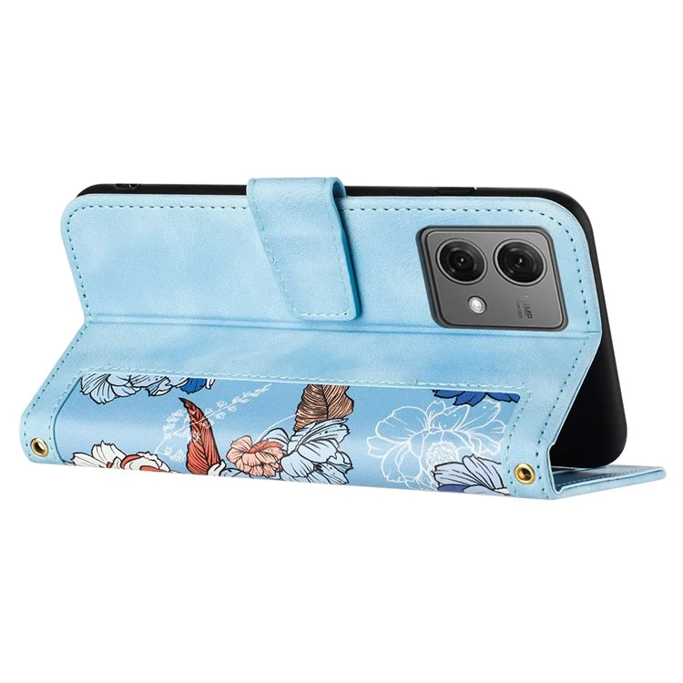 For Motorola Moto G84 5G Case Card Slots PU Leather Flower Phone Cover - Baby Blue