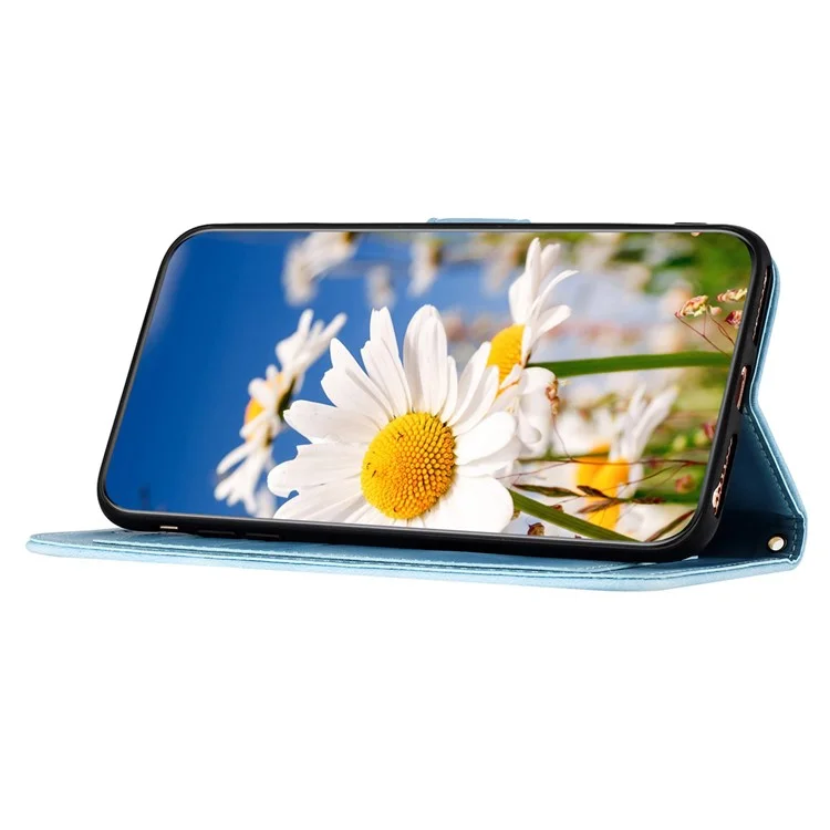 For Motorola Moto G84 5G Case Card Slots PU Leather Flower Phone Cover - Baby Blue