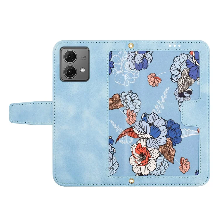 For Motorola Moto G84 5G Case Card Slots PU Leather Flower Phone Cover - Baby Blue