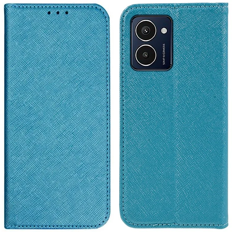 Für HMD Pulse Pro Case Stand Strong Magnetic Leather Phone Cover Cross Texture - Sky Blue