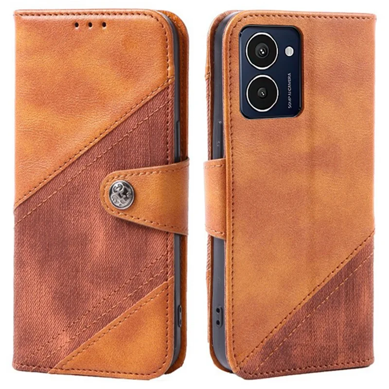 Per HMD Pulse Pro Case Texture Splicing Leather Full Protection Phone Cover - Brown