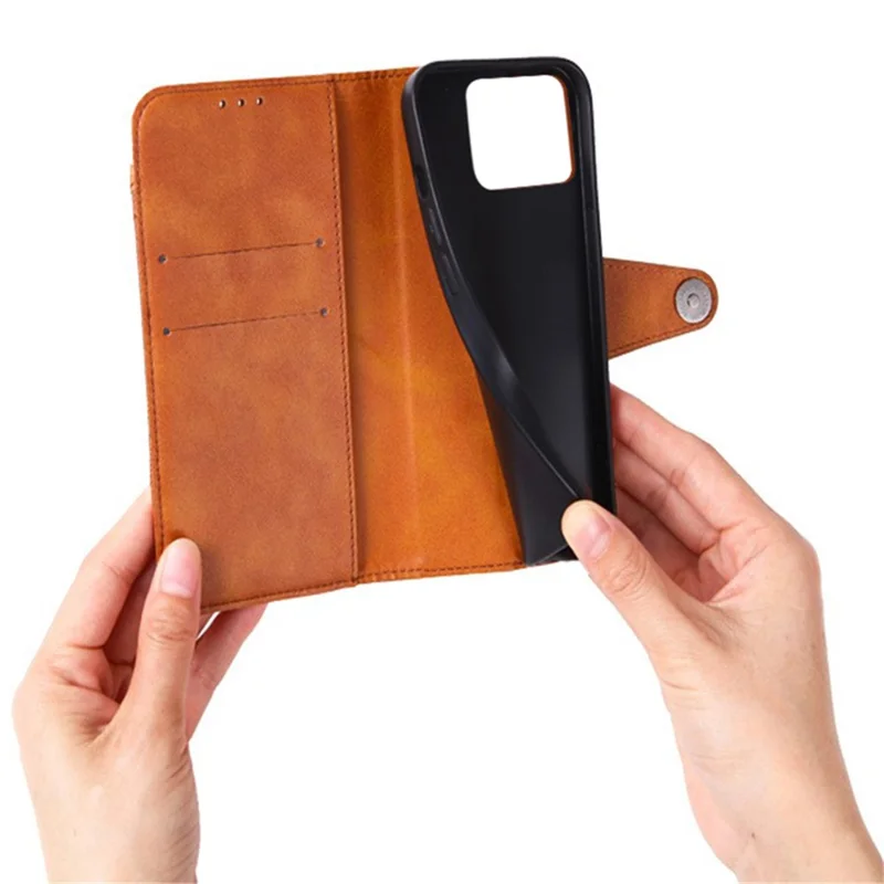Per HMD Pulse Pro Case Texture Splicing Leather Full Protection Phone Cover - Brown