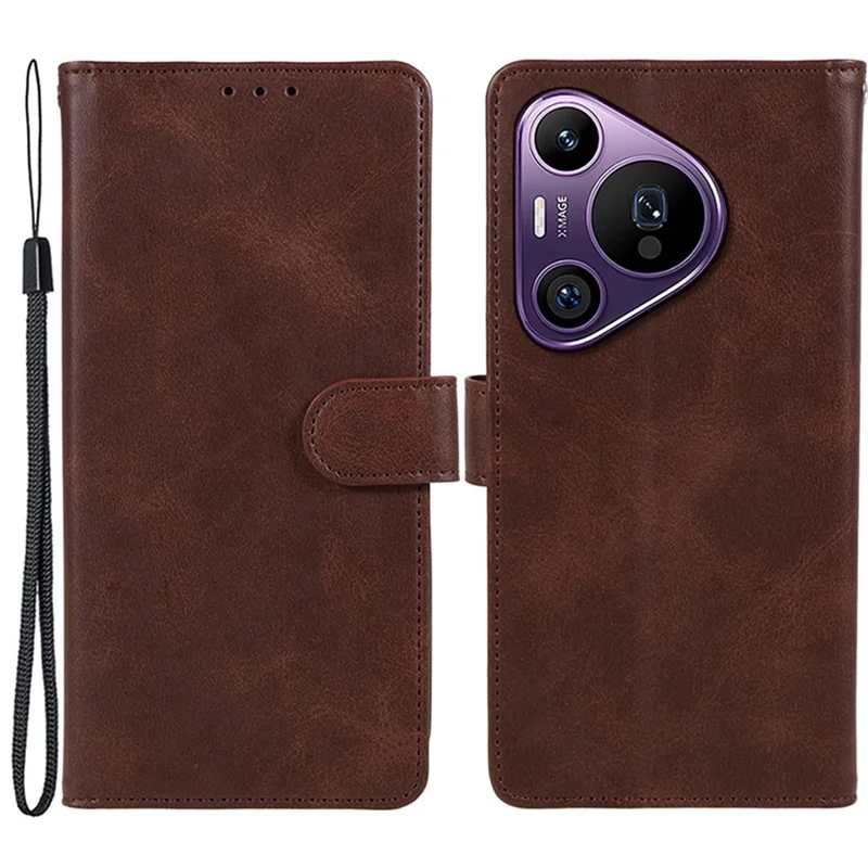 For Huawei Pura 70 Pro / Pura 70 Pro+ Case Leather Folio Flip Phone Cover Magnetic Clasp Calf Texture - Brown