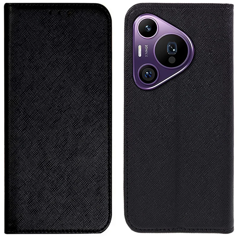 For Huawei Pura 70 Pro / Pura 70 Pro+ Case Cross Texture Leather Phone Cover Magnetic Closure - Black