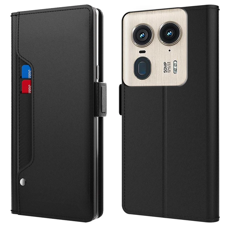 For Motorola Edge 50 Ultra 5G / Moto X50 Ultra 5G Case PU Leather Phone Cover with Card Slots and Mirror - Black