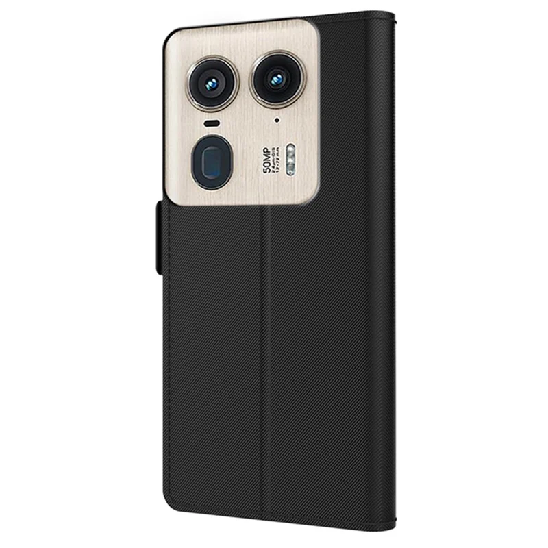 For Motorola Edge 50 Ultra 5G / Moto X50 Ultra 5G Case PU Leather Phone Cover with Card Slots and Mirror - Black