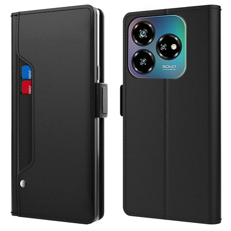 Для ZTE Axon 60 Lite Case Card Slots Leather + TPU Mirror Folio Phone Cover - Black