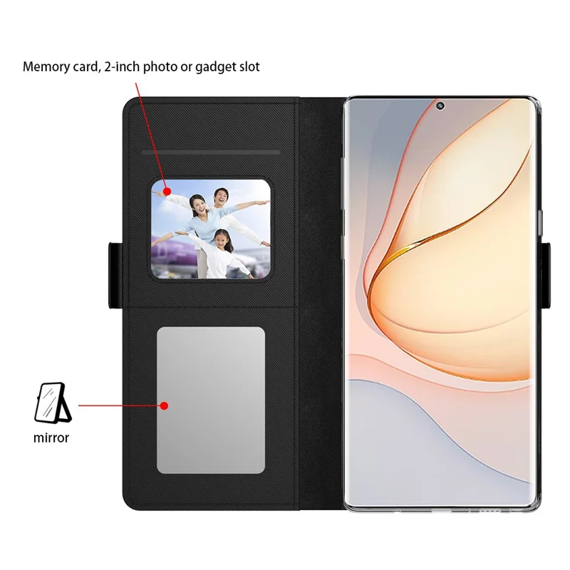 Для ZTE Axon 60 Lite Case Card Slots Leather + TPU Mirror Folio Phone Cover - Black