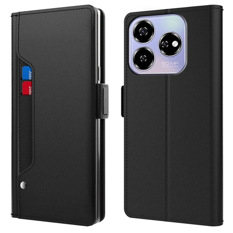 For ZTE Axon 60 Case PU Leather Card Holder Phone Cover Makeup Mirror Flip - Black