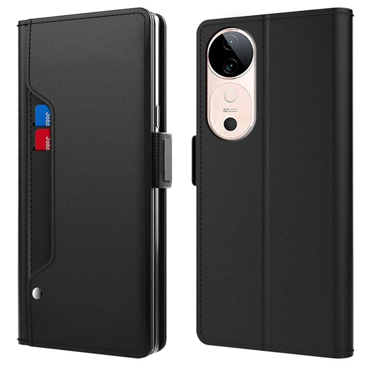 Para vivo S19 5G Case Mirror Design TPU + PU Leather Protective Flip Cover - Preto