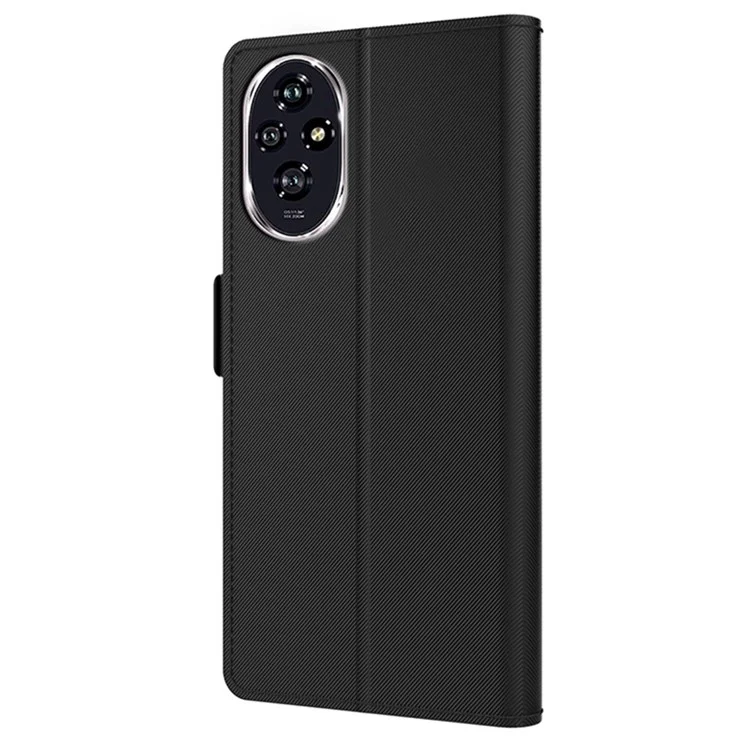 For Honor 200 Pro 5G Case PU Leather Shockproof Phone Cover Stand Make Up Mirror - Black