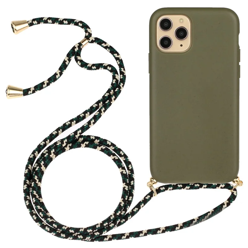 For iPhone 16 Pro Max Case Wheat Straw+TPU Phone Cover with Lanyard Eco Friendly Zero Waste - Army Green