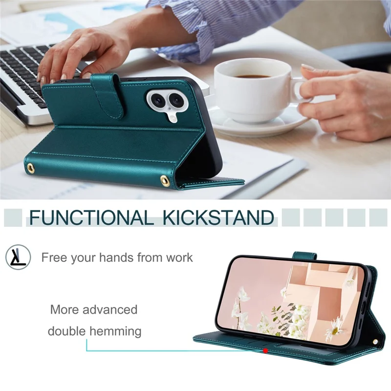 For iPhone 16 Plus Case Rhombus Grid PU Leather Wallet Crossbody Phone Cover - Green