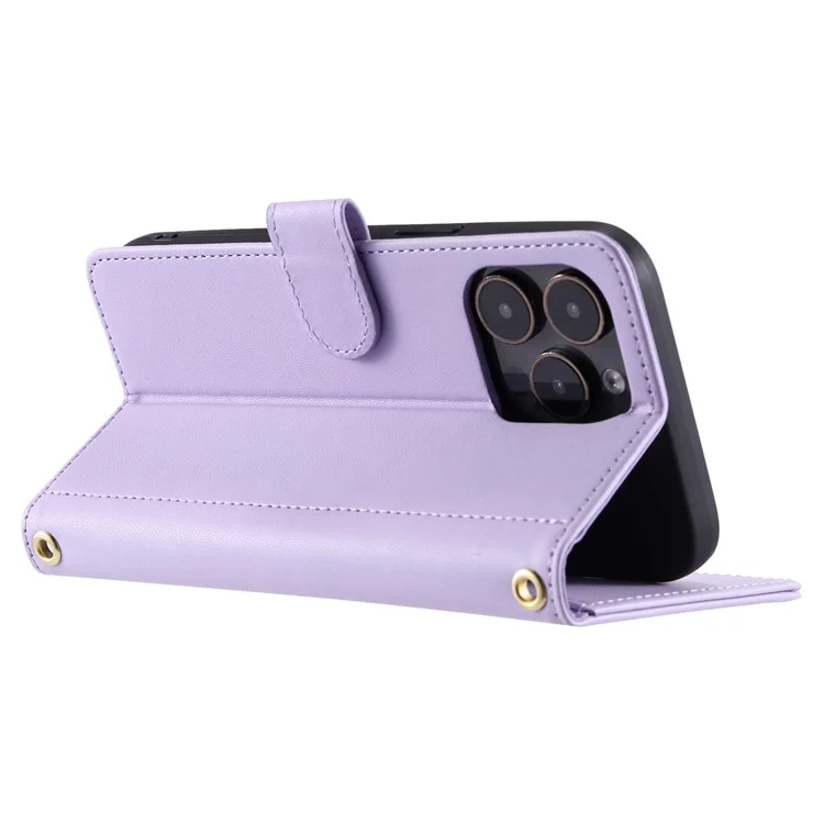 For iPhone 16 Pro Case Rhombus Grid PU Leather Wallet Phone Cover - Lila