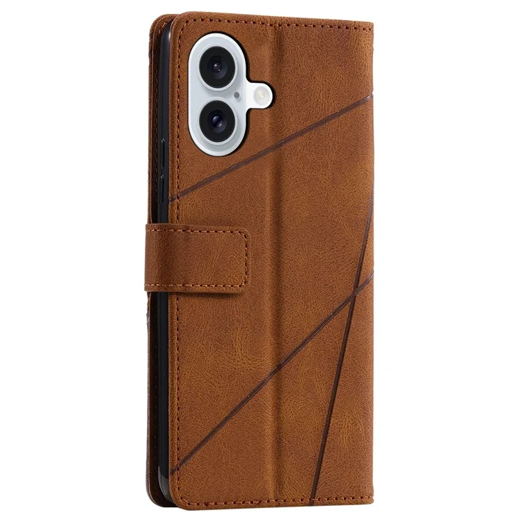 Für iPhone 16 Plus Case Bedruckte Linien PU-Leder Splicing Wallet Phone Cover - Braun