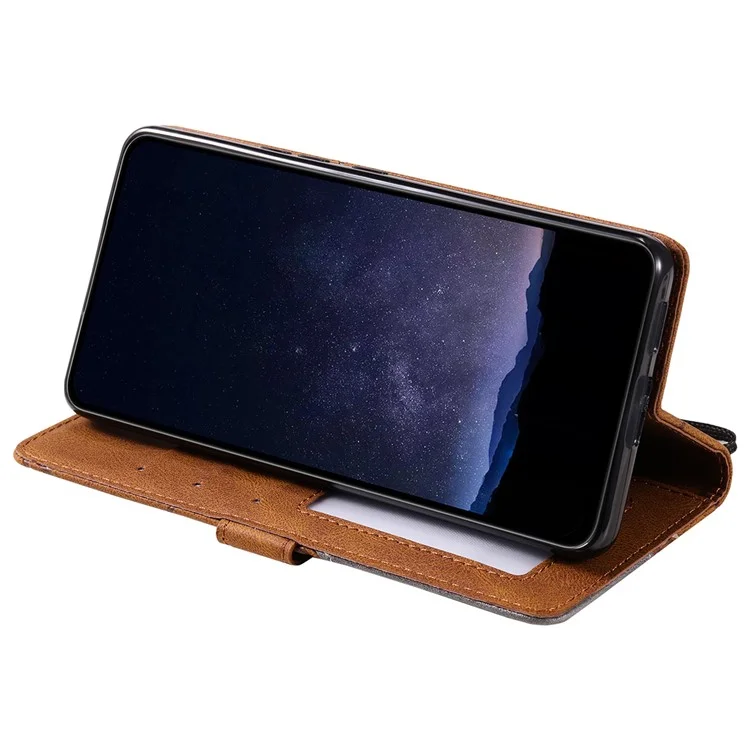 Für iPhone 16 Plus Case Bedruckte Linien PU-Leder Splicing Wallet Phone Cover - Braun