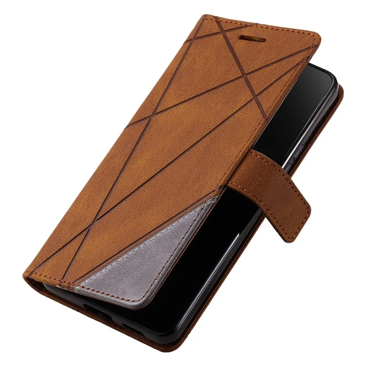 Für iPhone 16 Plus Case Bedruckte Linien PU-Leder Splicing Wallet Phone Cover - Braun