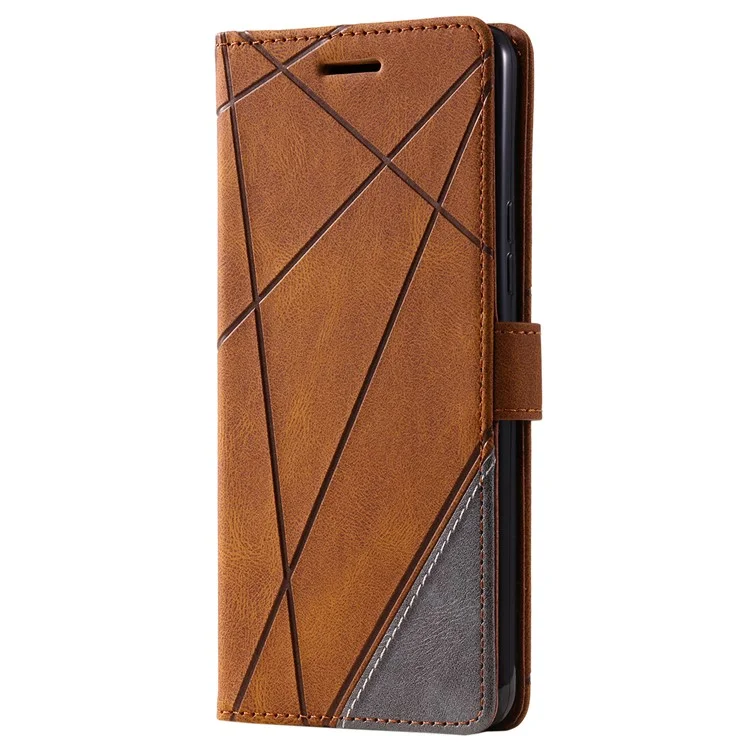 Für iPhone 16 Plus Case Bedruckte Linien PU-Leder Splicing Wallet Phone Cover - Braun