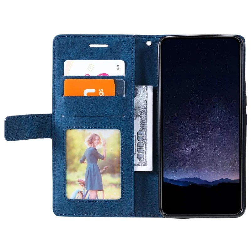 For iPhone 16 Plus Case Imprinted Lines PU Leather Splicing Wallet Phone Cover - Blue