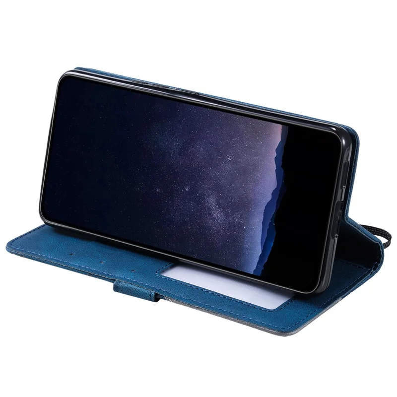 For iPhone 16 Plus Case Imprinted Lines PU Leather Splicing Wallet Phone Cover - Blue