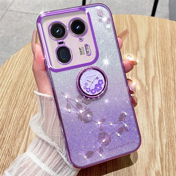 KADEM per Motorola Edge 50 Ultra 5G / Moto X50 Ultra 5G Custodia Fiore Disegno Glitter Cute TPU Cover Telefono Supporto - Viola