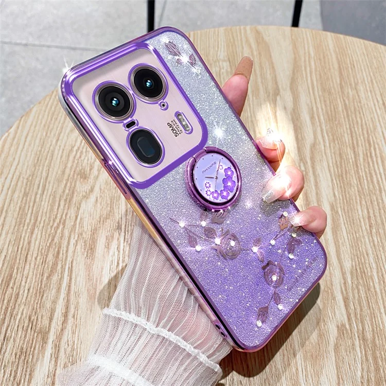KADEM per Motorola Edge 50 Ultra 5G / Moto X50 Ultra 5G Custodia Fiore Disegno Glitter Cute TPU Cover Telefono Supporto - Viola