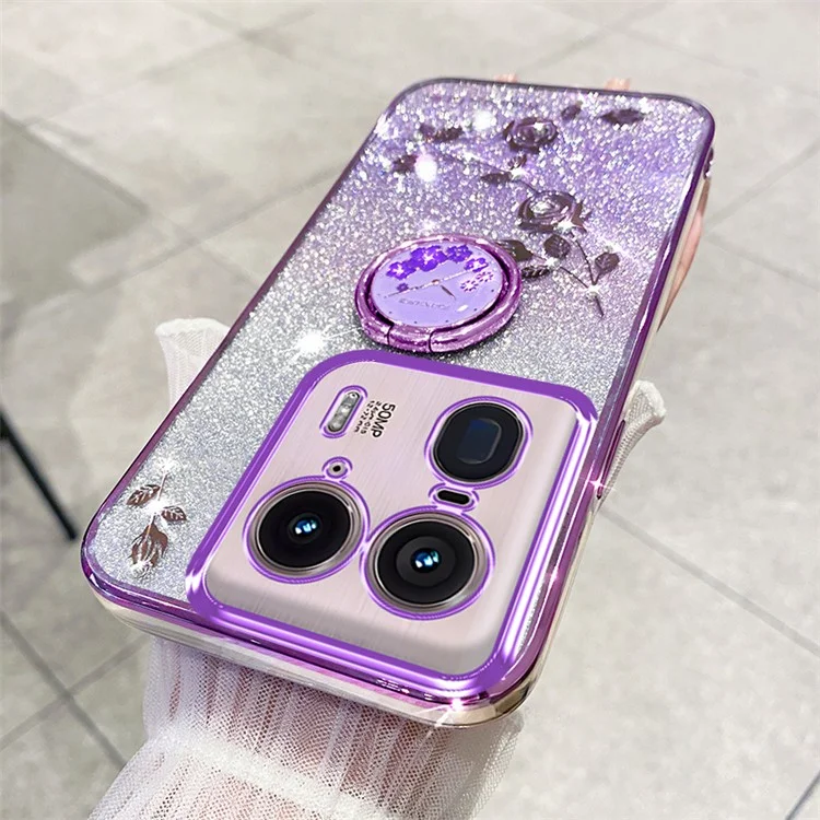 KADEM per Motorola Edge 50 Ultra 5G / Moto X50 Ultra 5G Custodia Fiore Disegno Glitter Cute TPU Cover Telefono Supporto - Viola