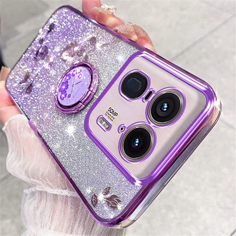 KADEM per Motorola Edge 50 Ultra 5G / Moto X50 Ultra 5G Custodia Fiore Disegno Glitter Cute TPU Cover Telefono Supporto - Viola