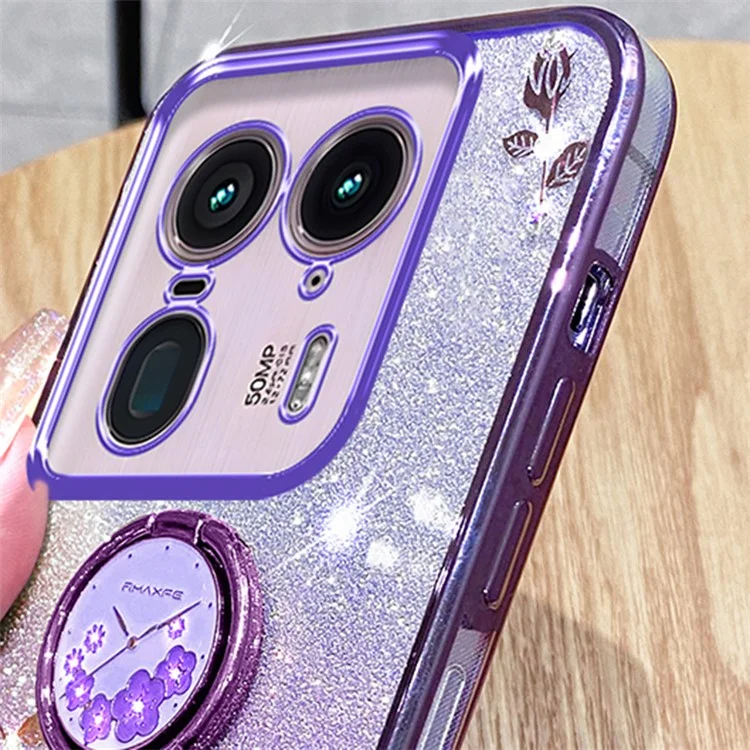 KADEM per Motorola Edge 50 Ultra 5G / Moto X50 Ultra 5G Custodia Fiore Disegno Glitter Cute TPU Cover Telefono Supporto - Viola