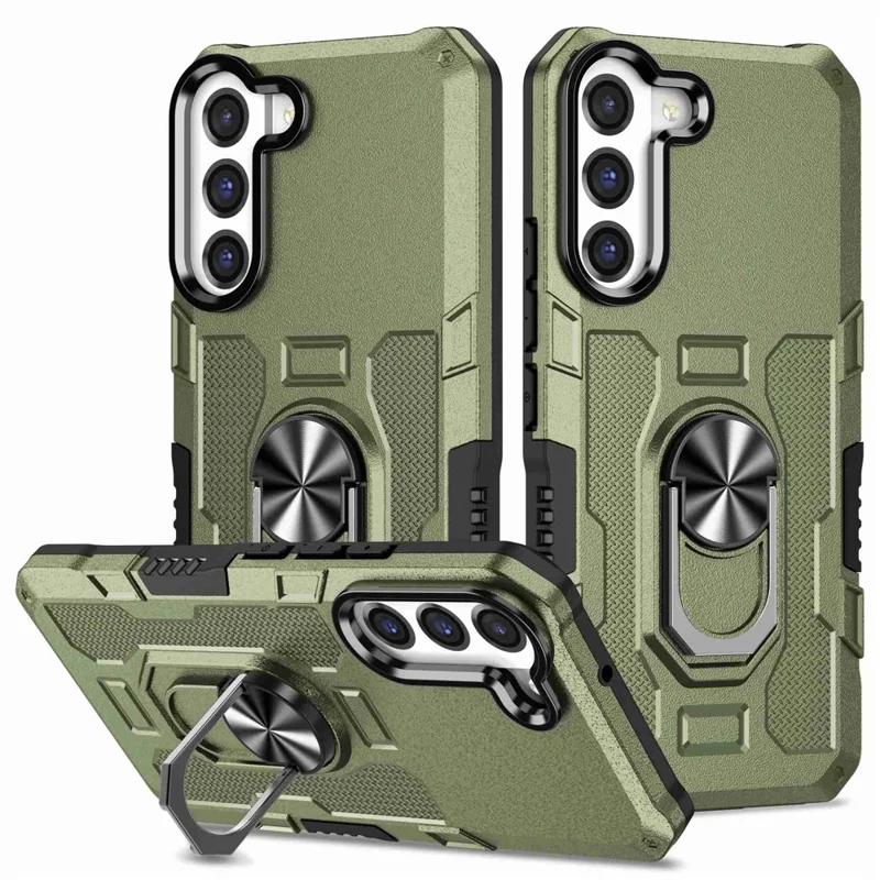 For Samsung Galaxy S22+ 5G All-round Protection Phone Case Rotatable Ring Holder Kickstand Phone Cover - Green