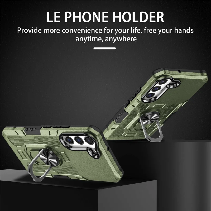For Samsung Galaxy S22+ 5G All-round Protection Phone Case Rotatable Ring Holder Kickstand Phone Cover - Green