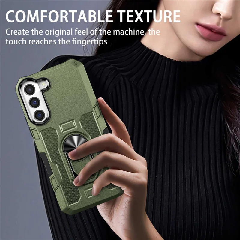 For Samsung Galaxy S22+ 5G All-round Protection Phone Case Rotatable Ring Holder Kickstand Phone Cover - Green