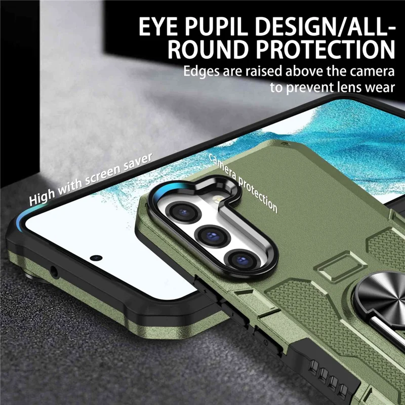 For Samsung Galaxy S22+ 5G All-round Protection Phone Case Rotatable Ring Holder Kickstand Phone Cover - Green