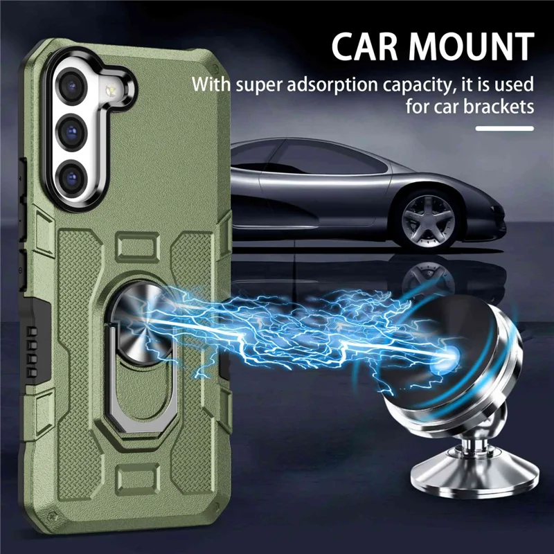 For Samsung Galaxy S22+ 5G All-round Protection Phone Case Rotatable Ring Holder Kickstand Phone Cover - Green