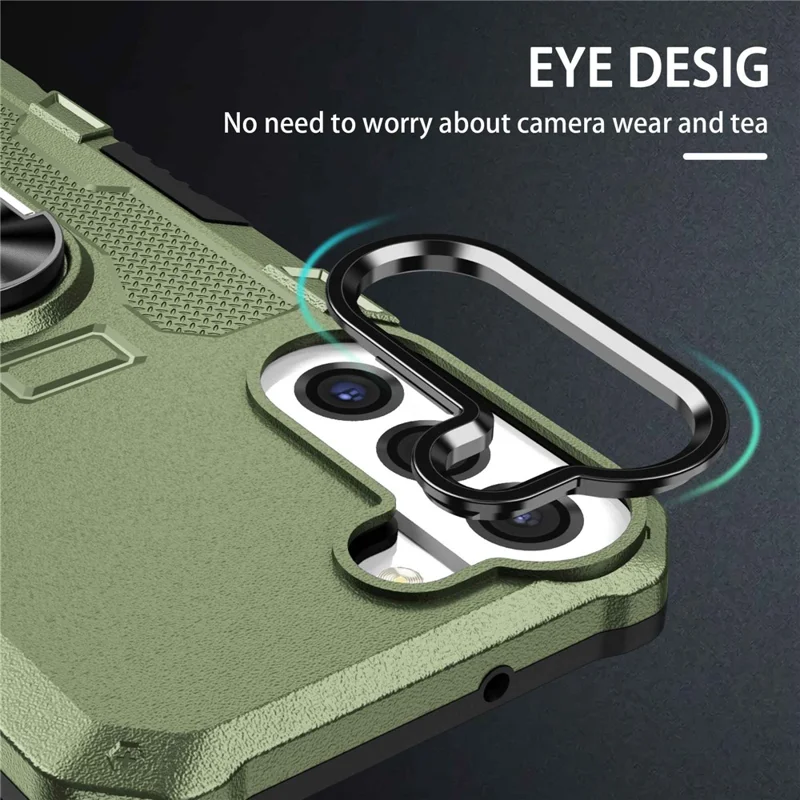 For Samsung Galaxy S22+ 5G All-round Protection Phone Case Rotatable Ring Holder Kickstand Phone Cover - Green