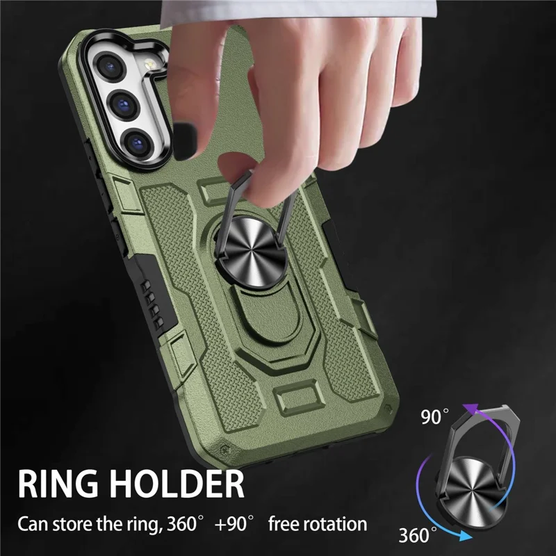 For Samsung Galaxy S22+ 5G All-round Protection Phone Case Rotatable Ring Holder Kickstand Phone Cover - Green